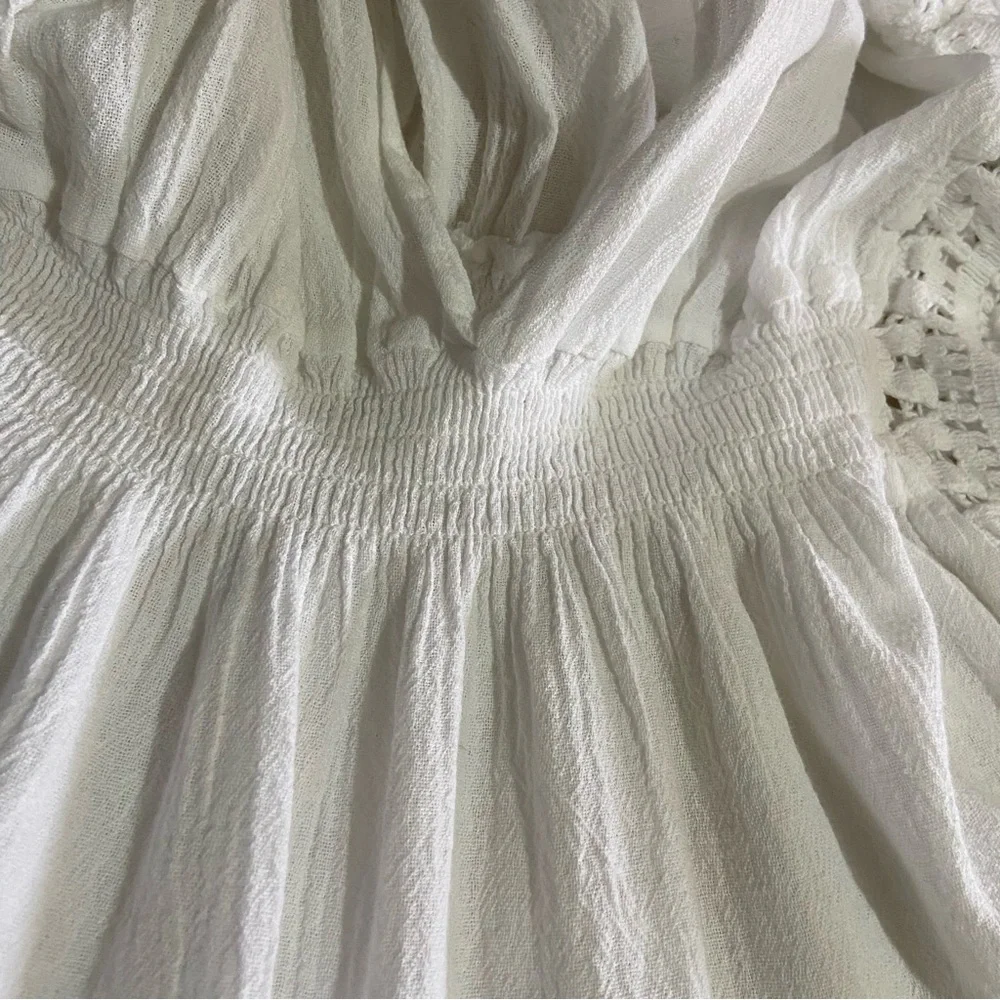 SEASPICE Resort Wear White Coverup Dress Sz Medium Peruvian Cotton Beach Coastal